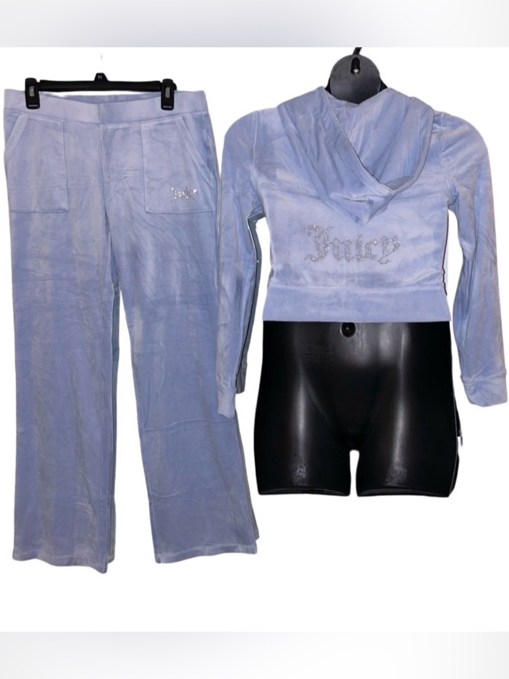 JUICY COUTURE BREEZY BLUE OG BLING RHINESTONE VELOUR TRACKSUIT SWEATSUIT  NWT